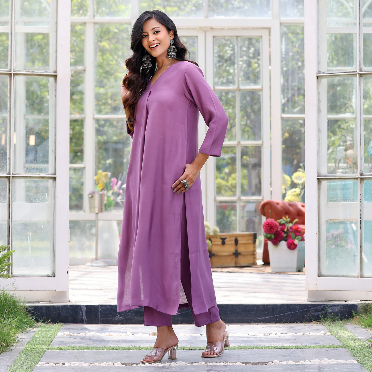 Lilac Elegant Rayon Cotton Co-Ord Set - Image 2