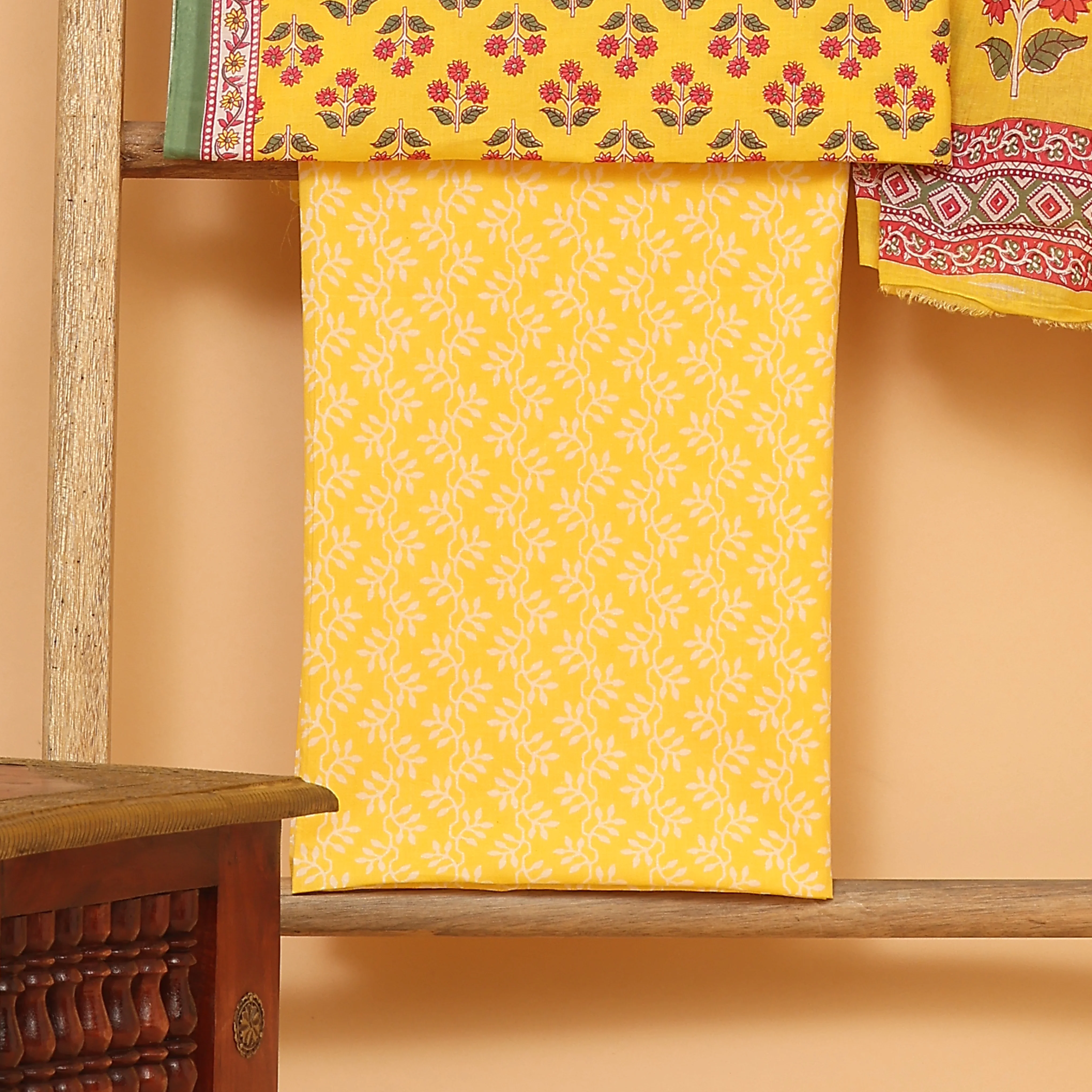 Yellow bagh hand block printed cotton unstitched Suit set - Image 3