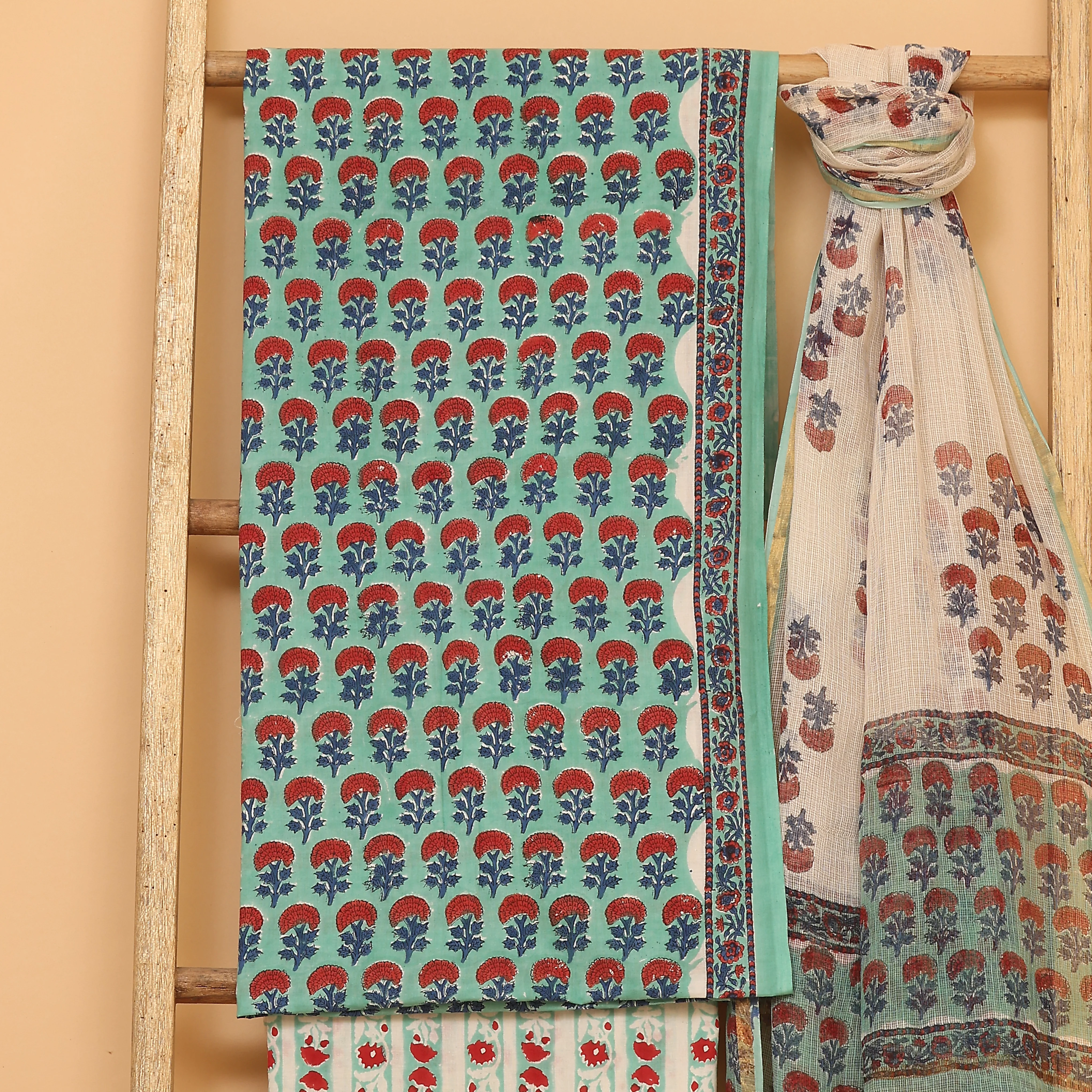 Bagru hand block printed cotton unstitched Suit set - Image 4